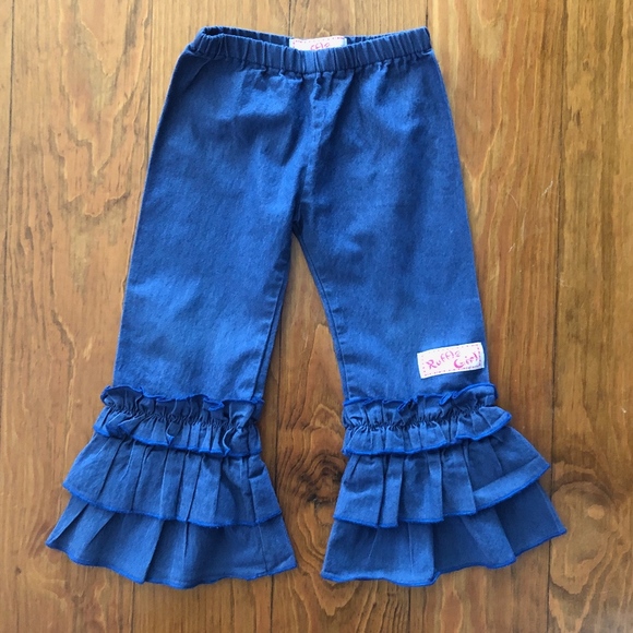 girls denim ruffle pants